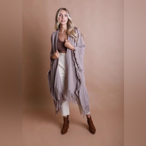 AVE45 Sweaters - OPEN FRONT LONG FRAYED LONG BOHEMIAN CARDIGAN-OS